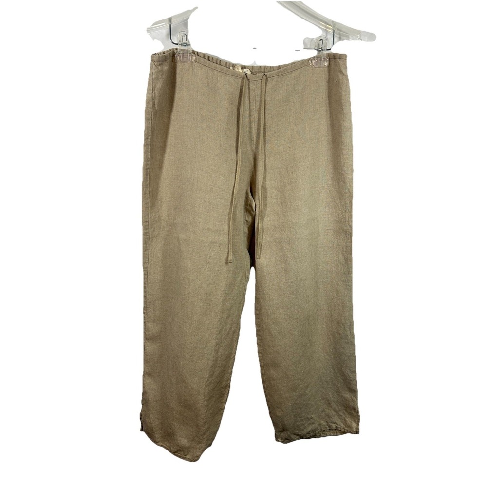 EILEEN FISHER Natural Linen Wide Leg Pants Beige Coastal Grandmother Lagenlook S